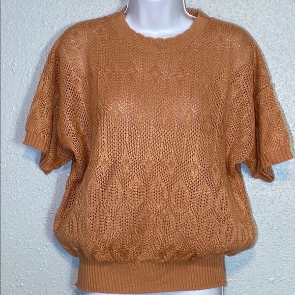 VNTG Kenneth Too! Tan/Orange Crew Neck Knit Sweater with Short Sleeves - Picture 3 of 6